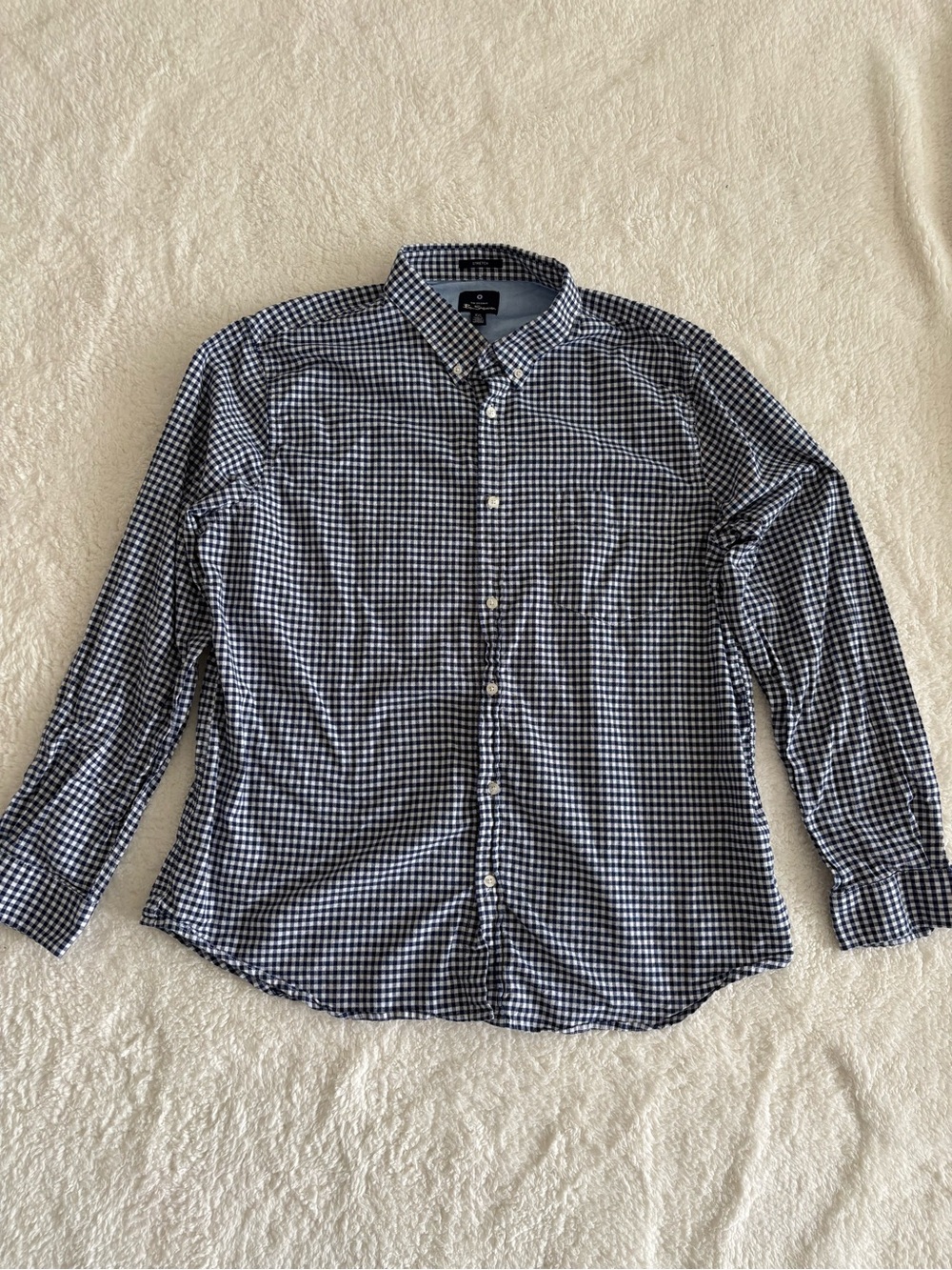 Ben Sherman Men’s XXL Navy White Gingham Check Button-Up Shirt Stretch